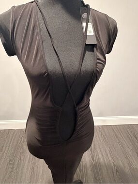 Fashion Nova Black Crisscross Deep V Maxi Dress